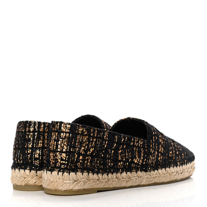 Chanel Metallic Tweed Grosgrain CC Espadrilles 39 Black Gold 7 of 15