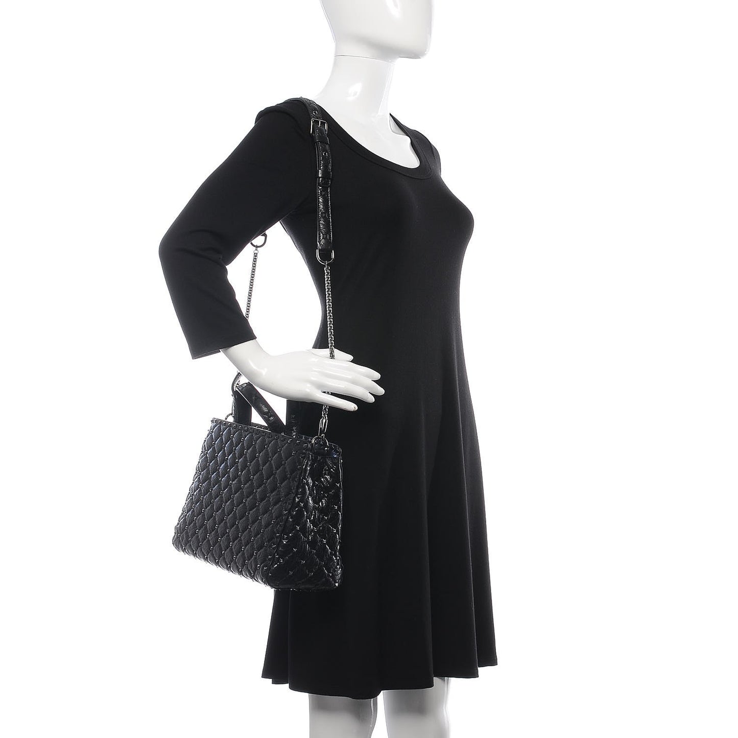 Craquele Nappa Rockstud Spike Tote Black