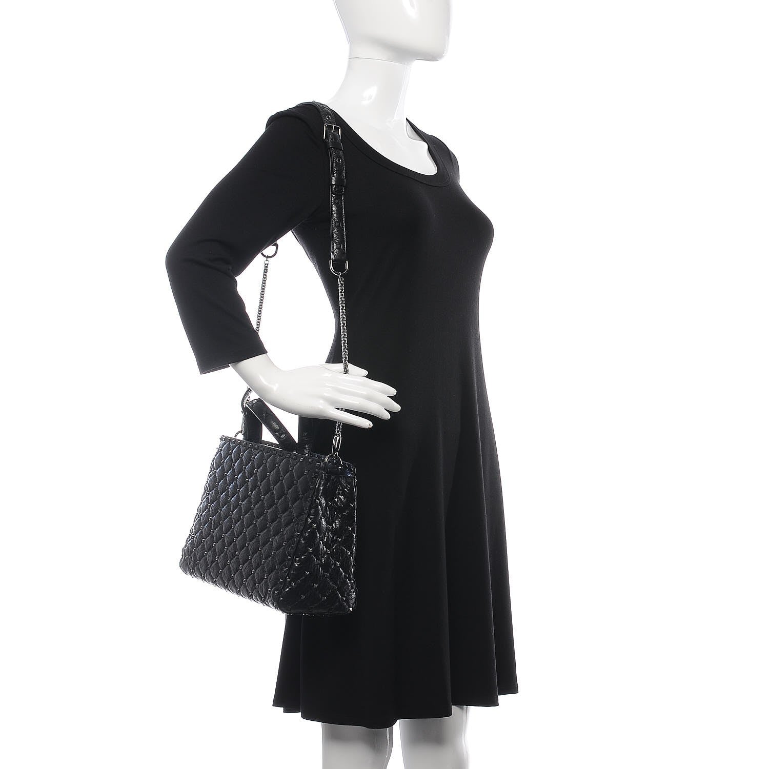 Valentino Garavani Craquele Nappa Rockstud Spike Tote Black 2 of 9