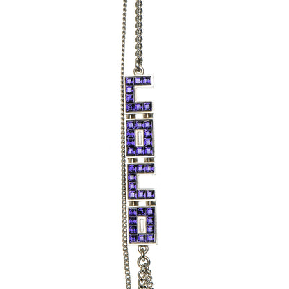 Chanel Baguette Crystal Coco Love CC Long Necklace Silver Purple 5 of 6