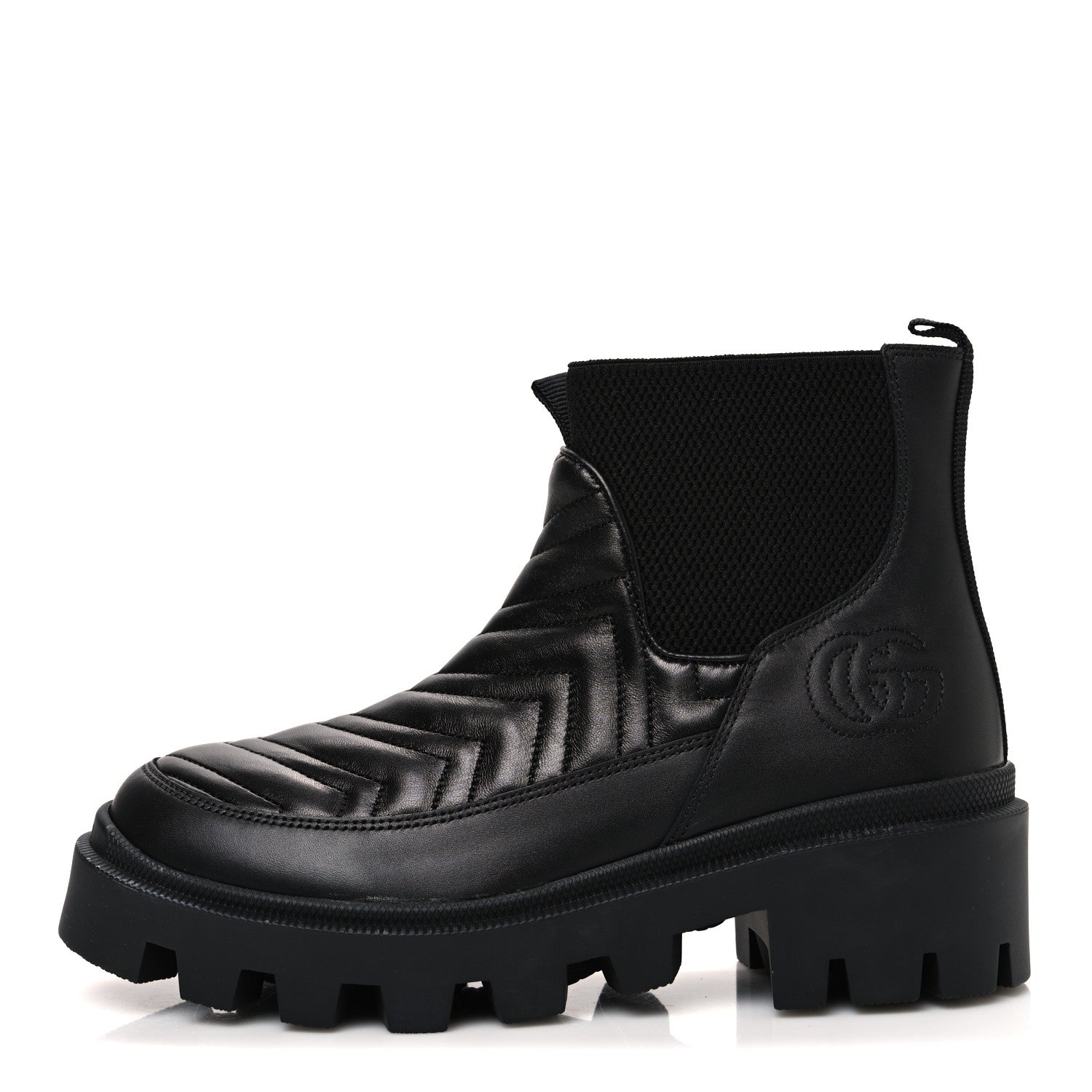 Gucci Calfskin Nappa Matelasse Frances Chelsea Boots 38.5 Black 1 of 13