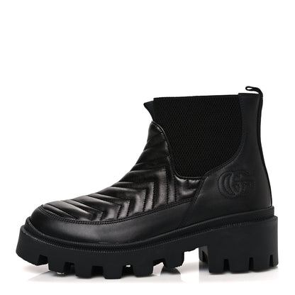 Gucci Calfskin Nappa Matelasse Frances Chelsea Boots 38.5 Black 1 of 13