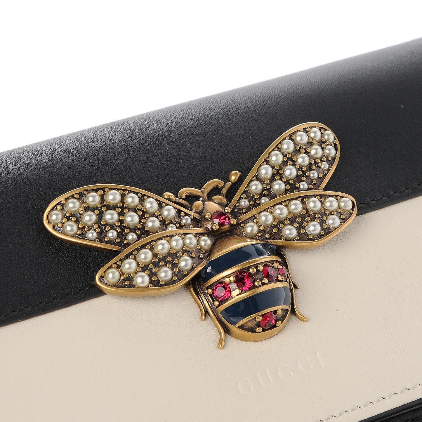 Calfskin Queen Margaret Chain Wallet Mystic White Black