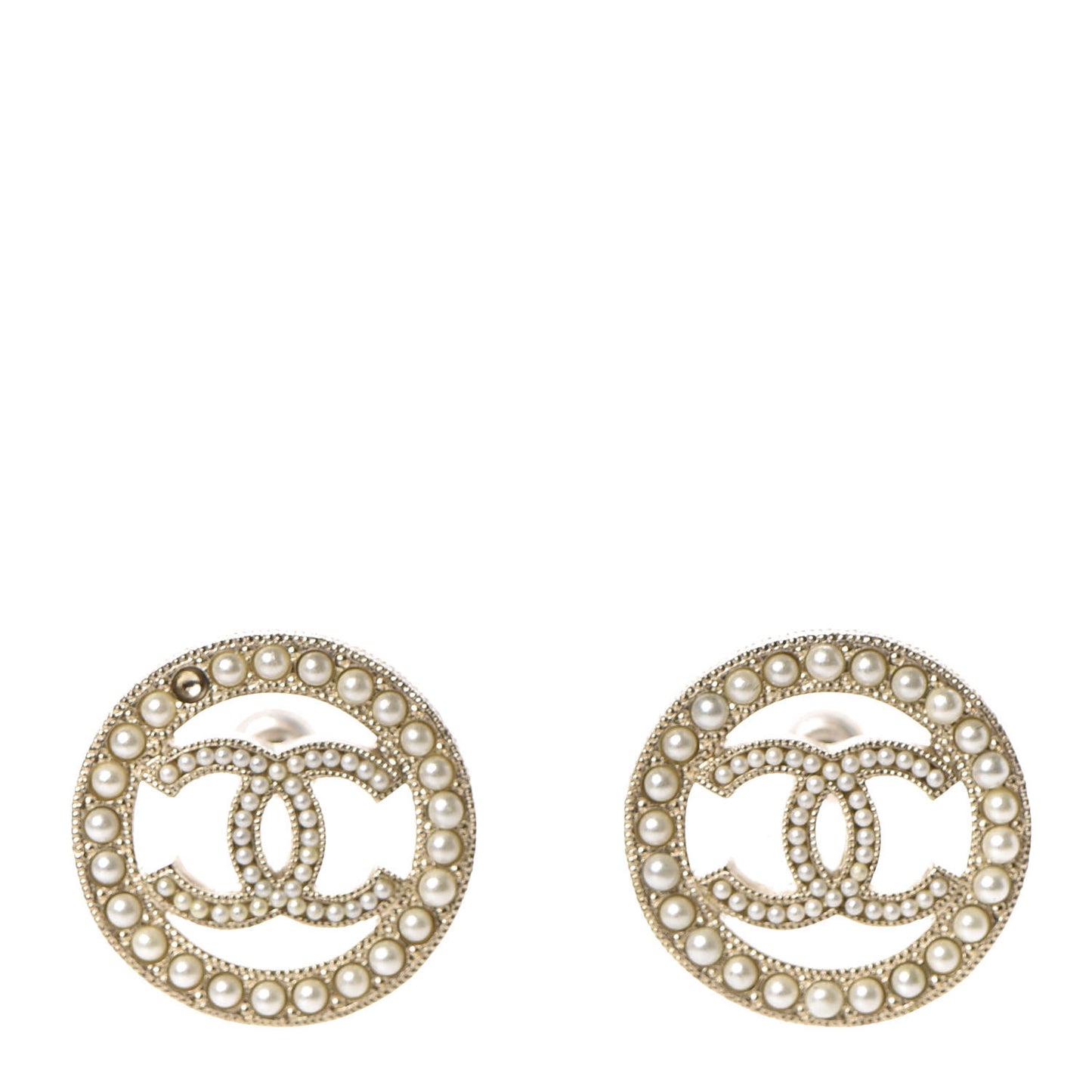 Pearl CC Round Earrings Gold