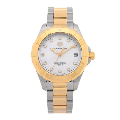 Tag Heuer Stainless Steel 18K Yellow Gold Mother of Pearl 32mm Aquaracer Quartz Watch WBD1322 1 of 5