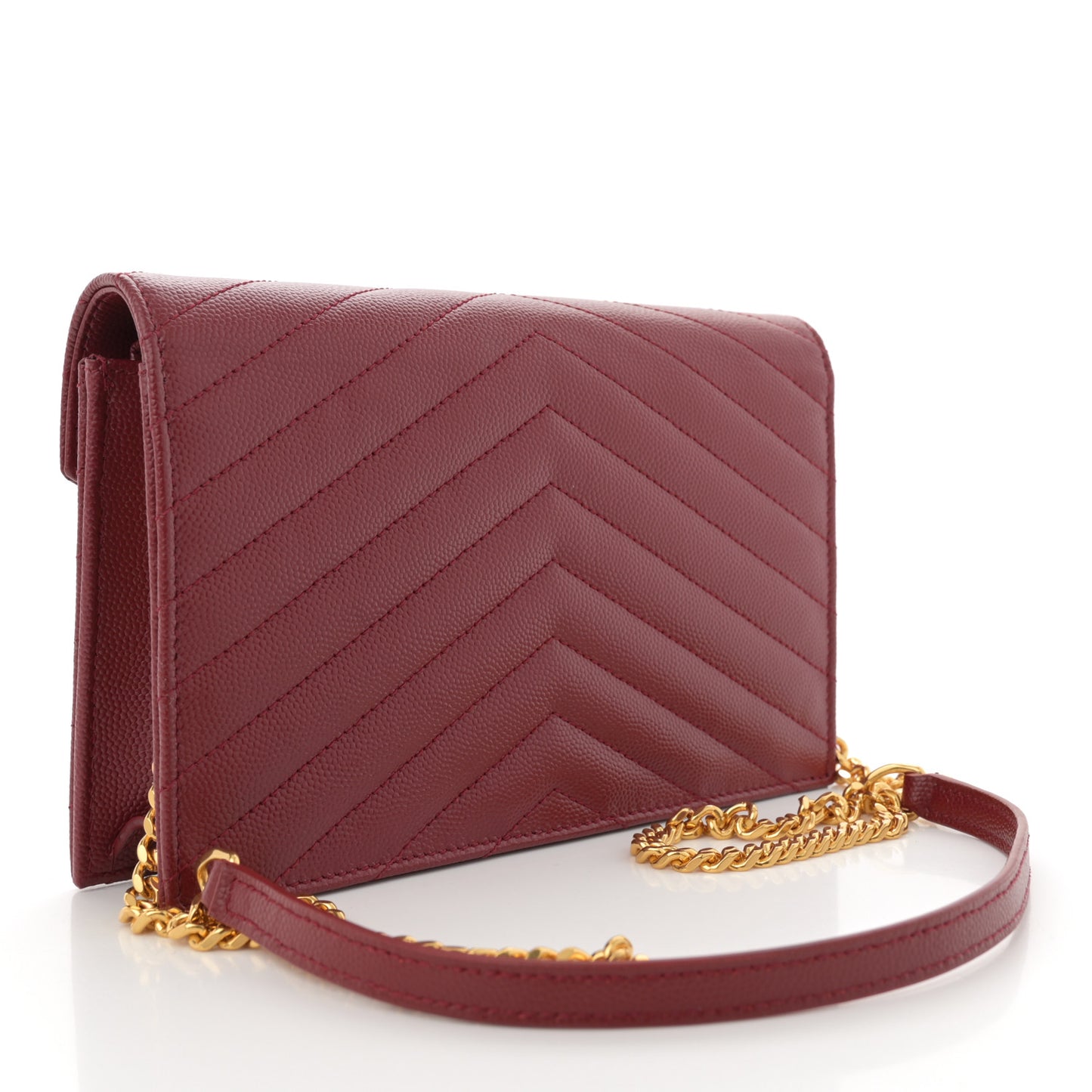 Grain De Poudre Matelasse Chevron Monogram Envelope Chain Wallet Opyum Red
