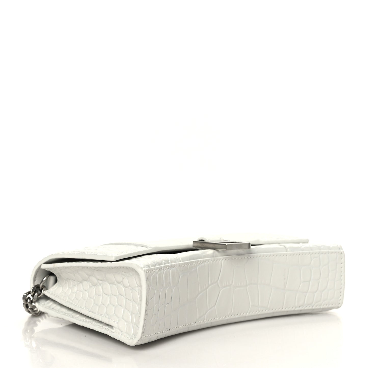 Shiny Calfskin Crocodile Embossed Small Hourglass Evening Chain Bag White