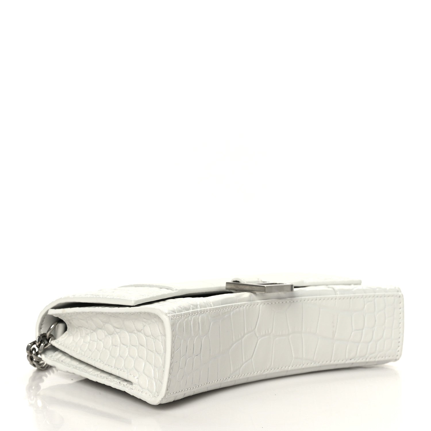 Balenciaga Shiny Calfskin Crocodile Embossed Small Hourglass Evening Chain Bag White 4 of 9