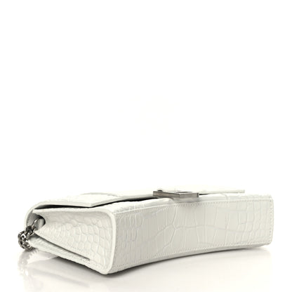 Balenciaga Shiny Calfskin Crocodile Embossed Small Hourglass Evening Chain Bag White 4 of 9