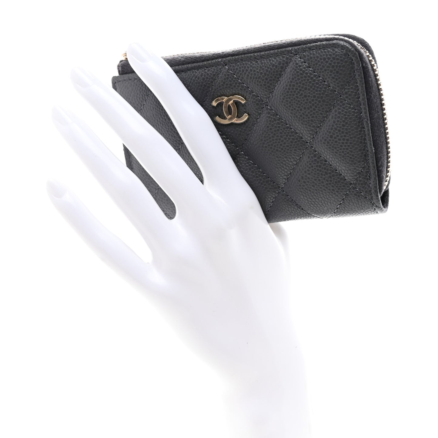 Caviar Quilted Zipped Key Holder Case Dark Gray