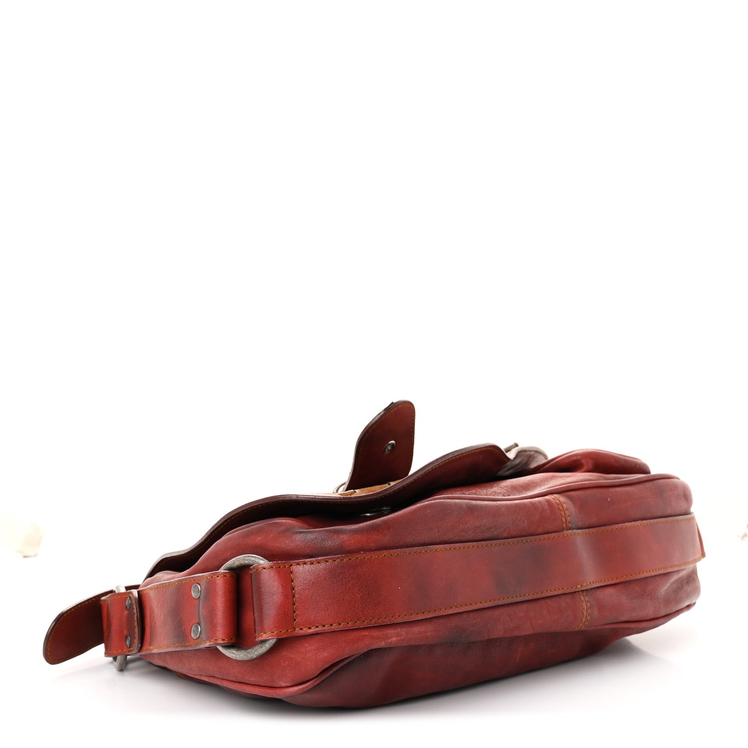Christian Dior Calfskin Medium Gaucho Double Saddle Bag Red 4 of 11