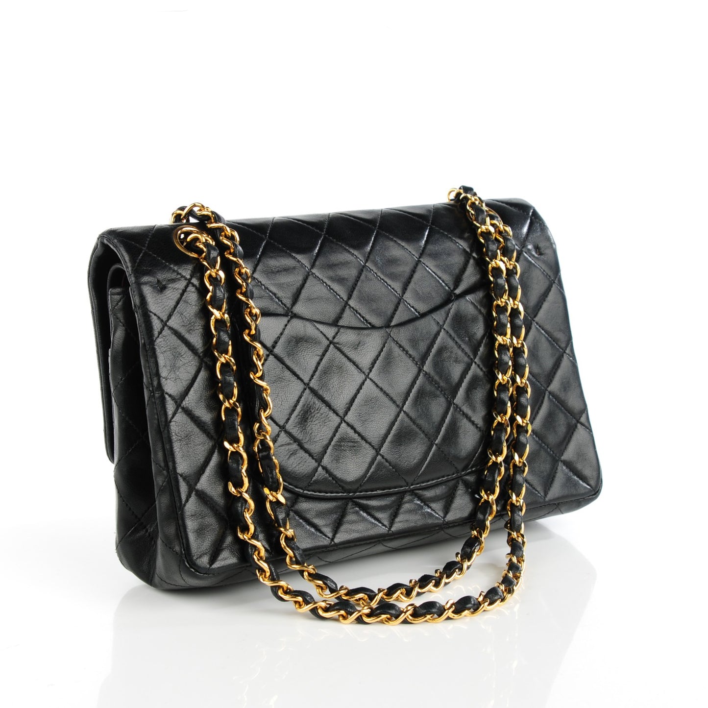 Lambskin Quilted Medium Double Flap Black
