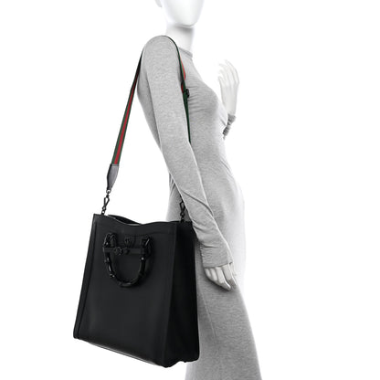 Gucci Textured Dollar Calfskin Web Monochrome Large Diana Tote Bag Black 2 of 16