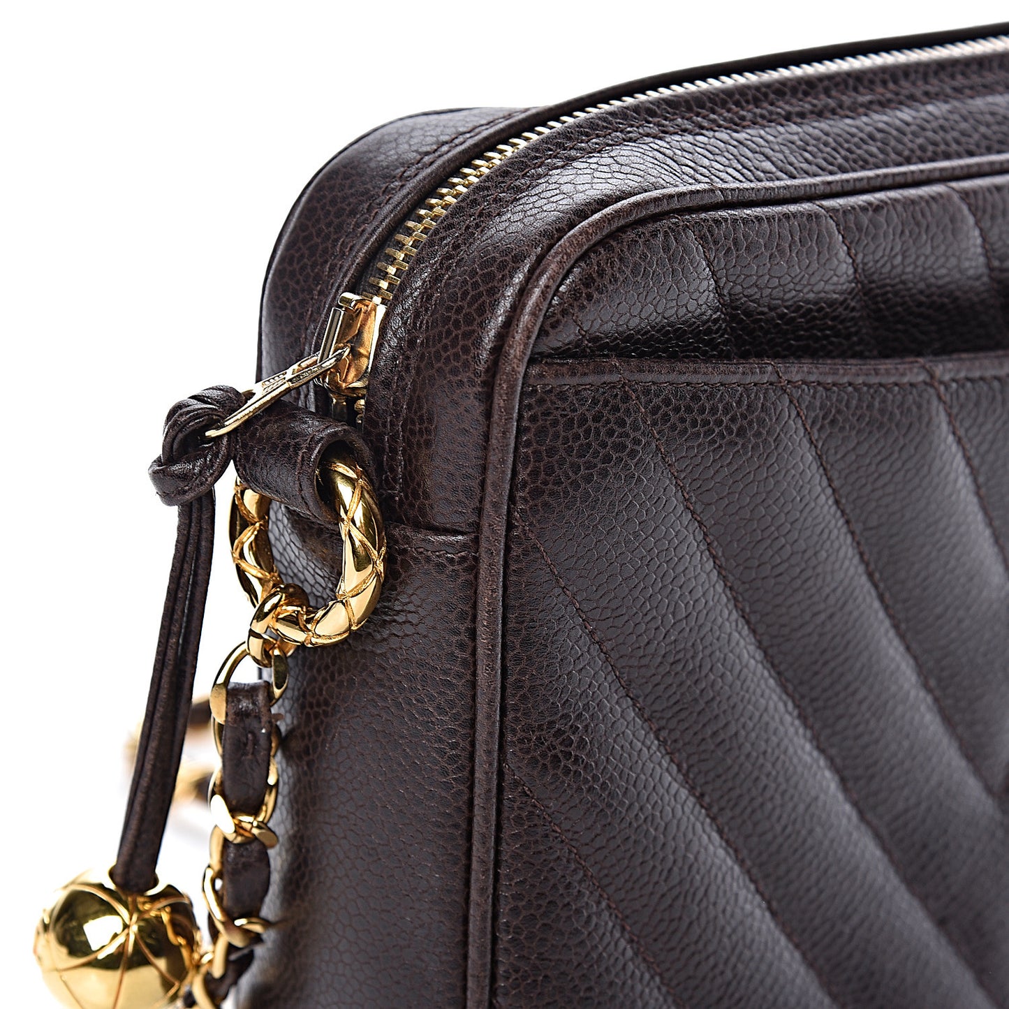 Caviar Chevron Quilted Camera Case Brown