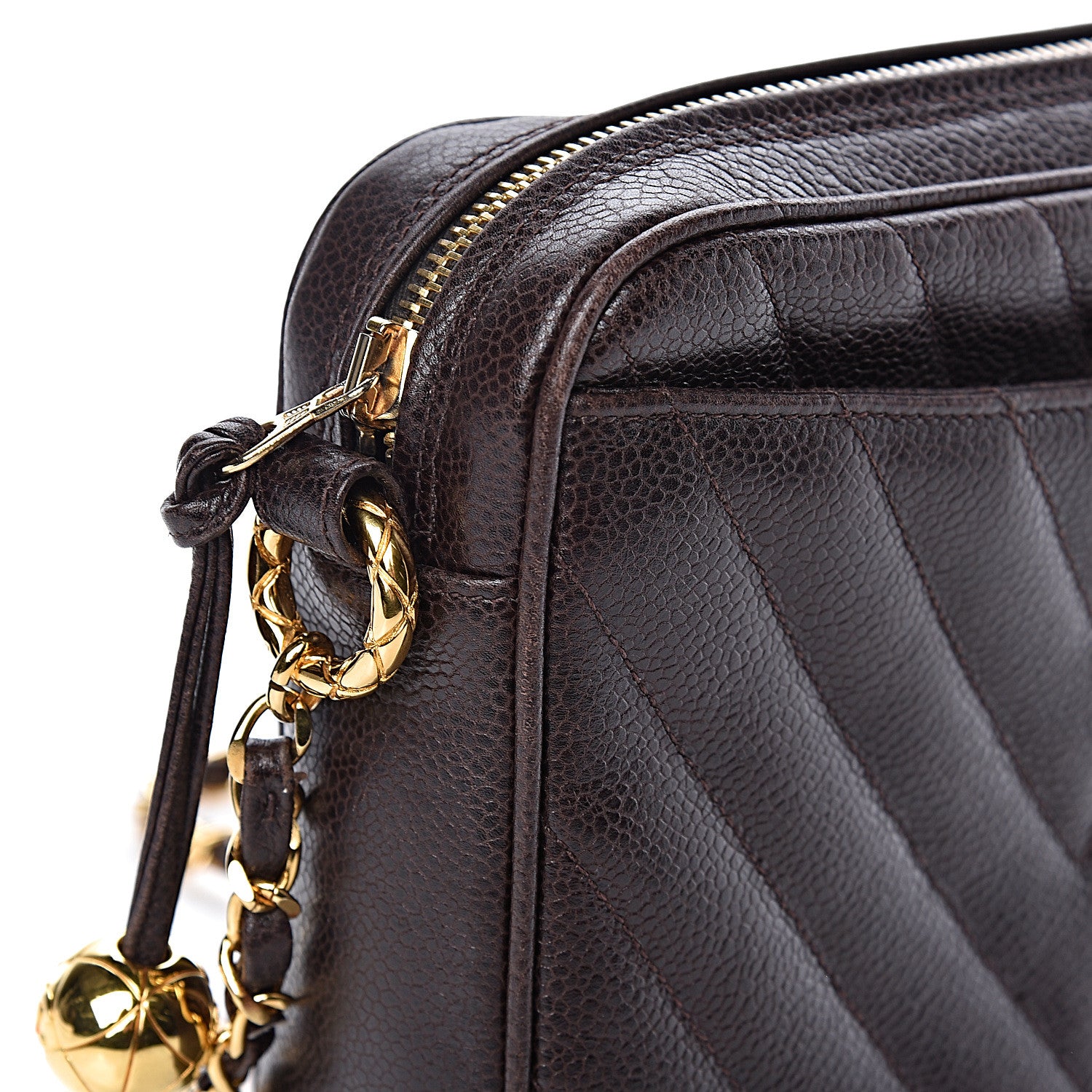 Chanel Caviar Chevron Quilted Camera Case Brown 12 of 15