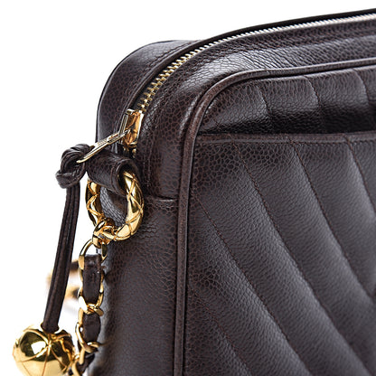 Chanel Caviar Chevron Quilted Camera Case Brown 12 of 15