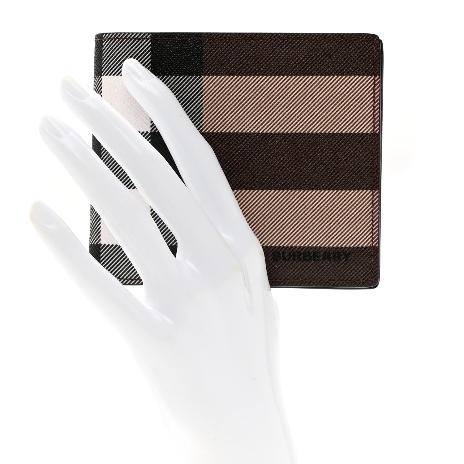 Burberry Charcoal Check Calfskin Bi-Fold Wallet Dark Birch Brown 2 of 7