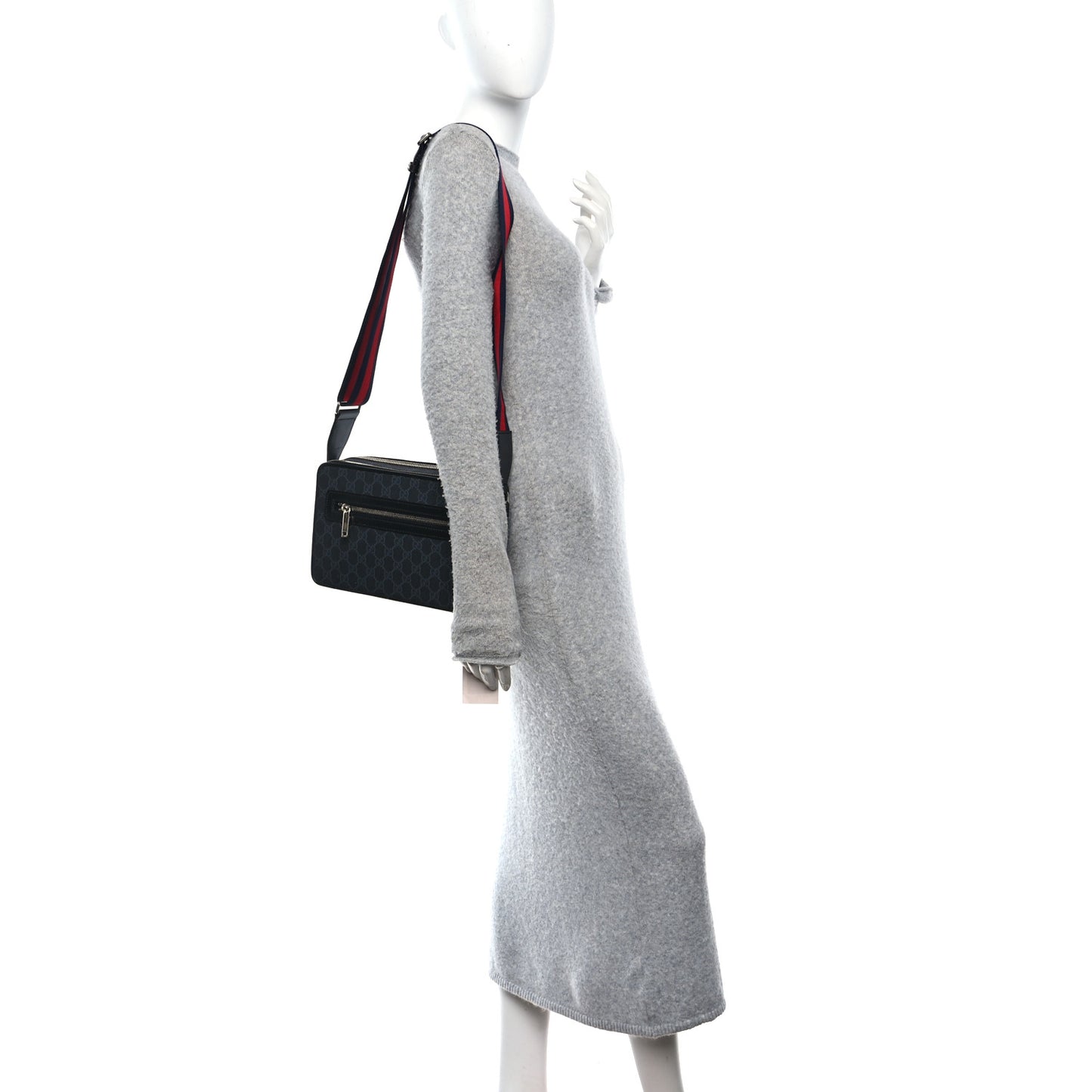 GG Supreme Monogram Web Small Shoulder Bag Black Grey