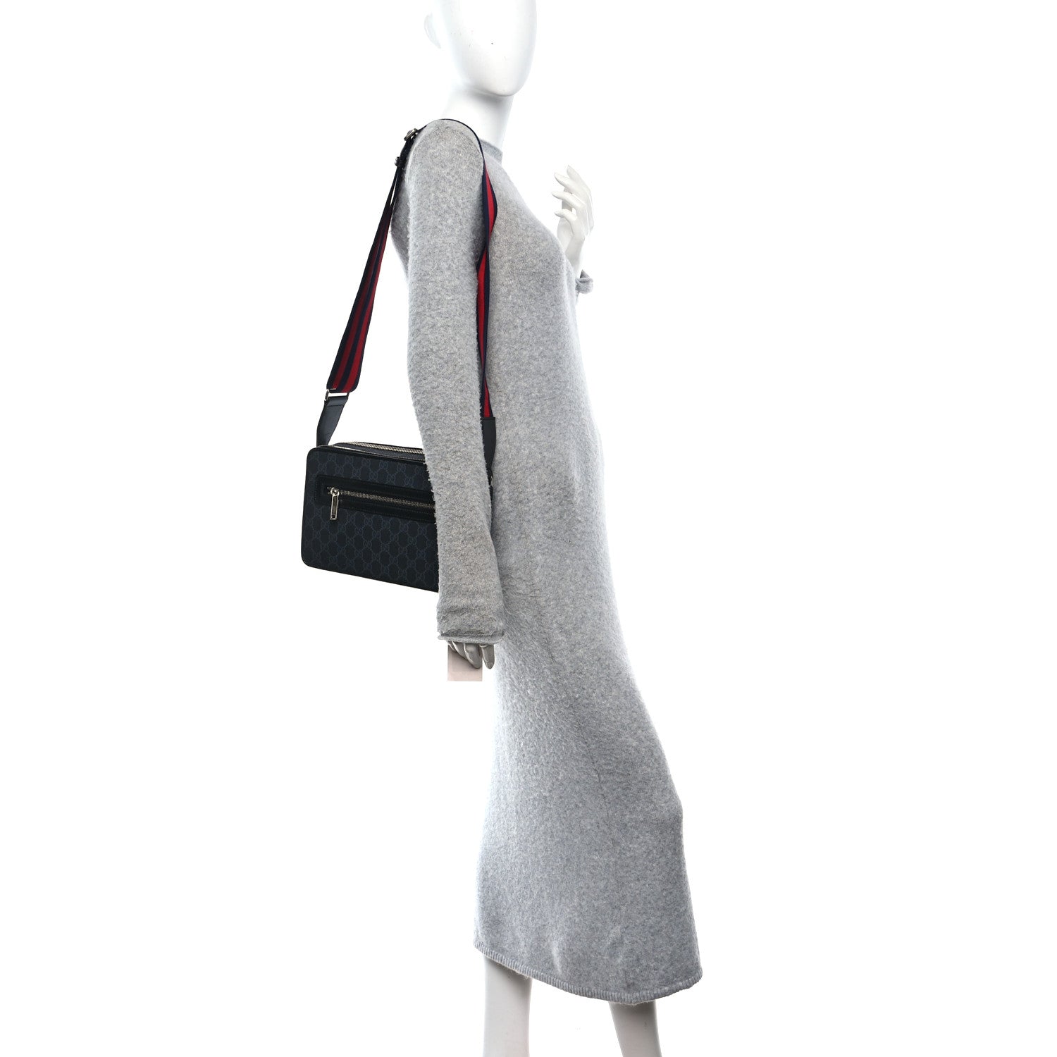 Gucci GG Supreme Monogram Web Small Shoulder Bag Black Grey 2 of 10