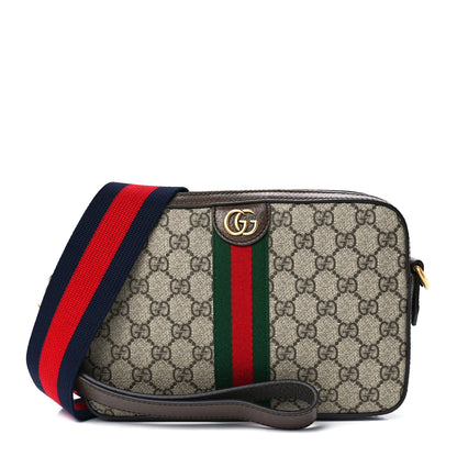 Gucci GG Supreme Monogram Textured Dollar Calfskin Web Ophidia Wristlet Shoulder Bag Beige Ebony New Acero 1 of 11