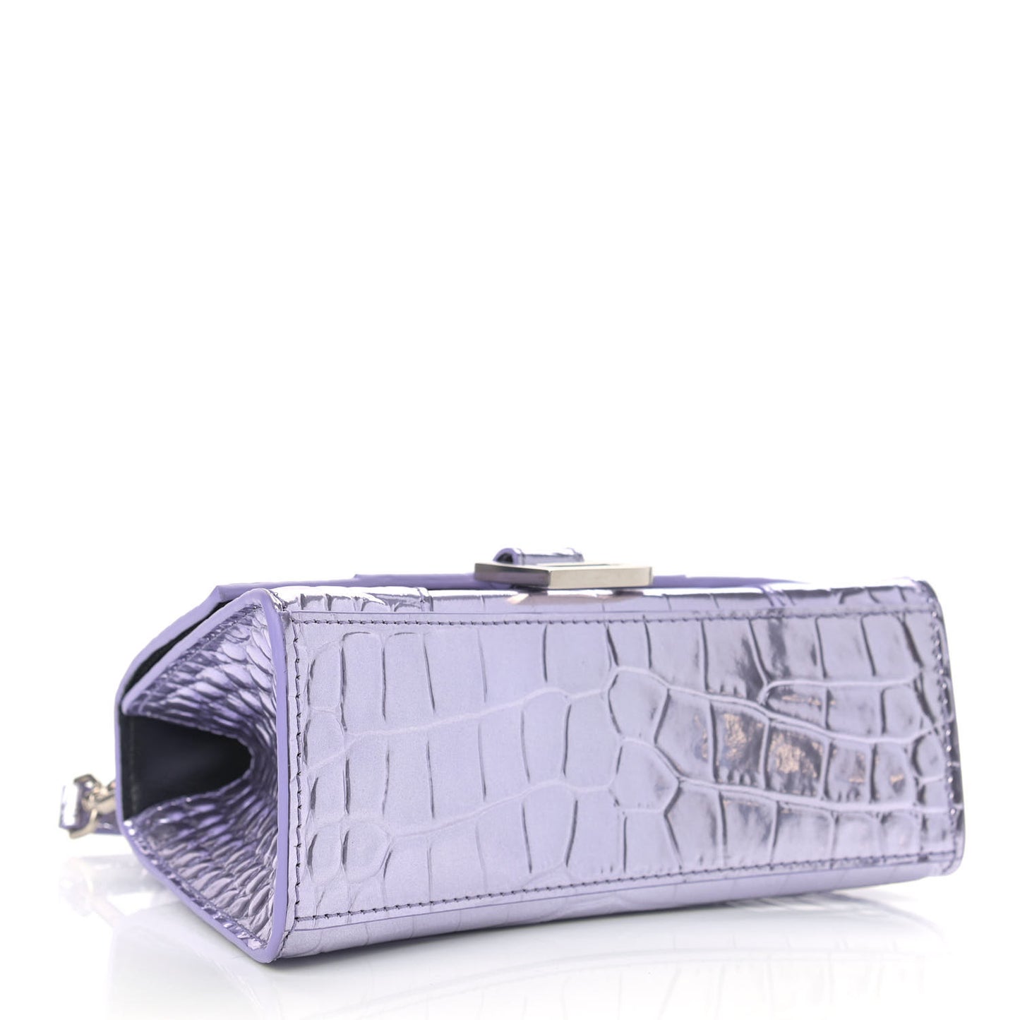 Metallic Calfskin Crocodile Embossed Hourglass Top Handle Bag XS Lilac