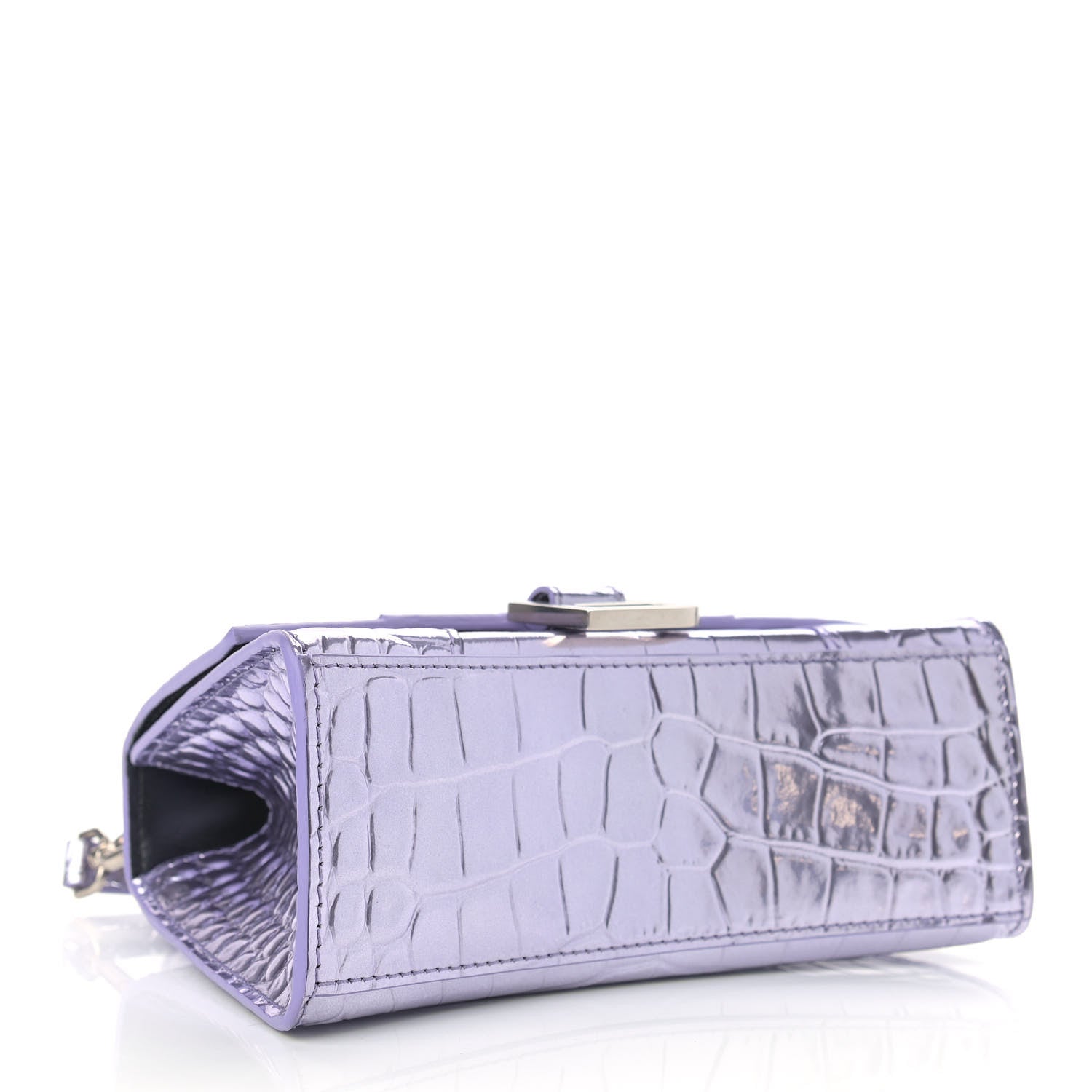 Balenciaga Metallic Calfskin Crocodile Embossed Hourglass Top Handle Bag XS Lilac 4 of 11