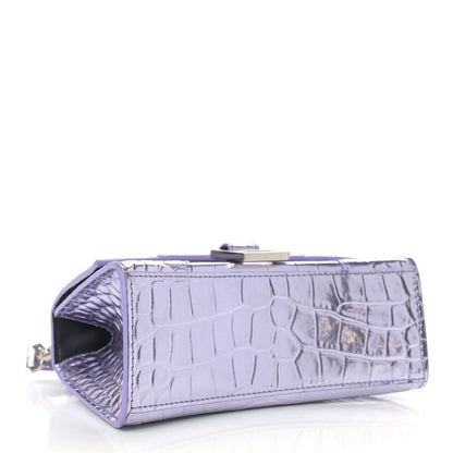Balenciaga Metallic Calfskin Crocodile Embossed Hourglass Top Handle Bag XS Lilac 4 of 11