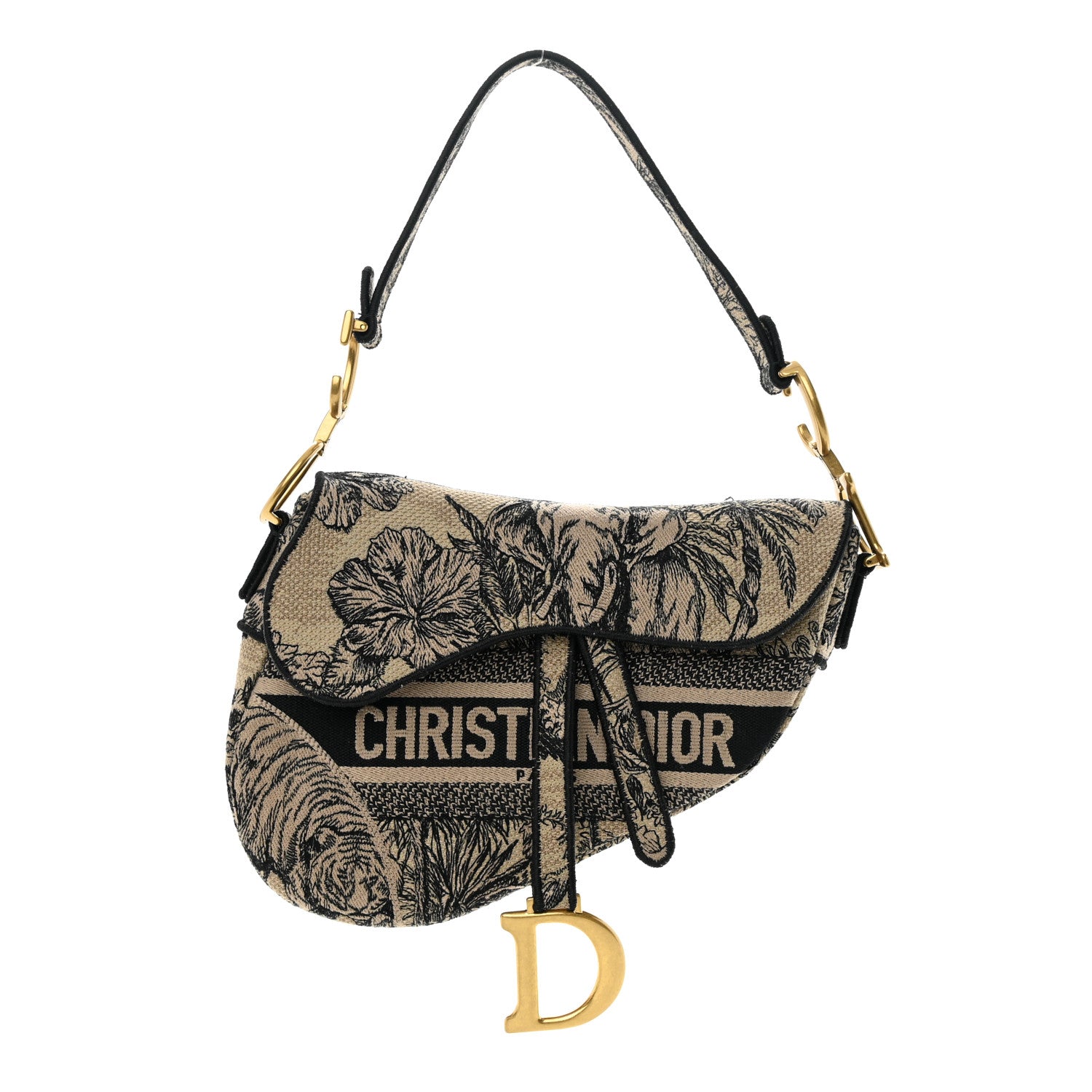 Christian Dior Canvas Embroidered Toile de Jouy Voyage Saddle Bag Beige Multicolor 1 of 13