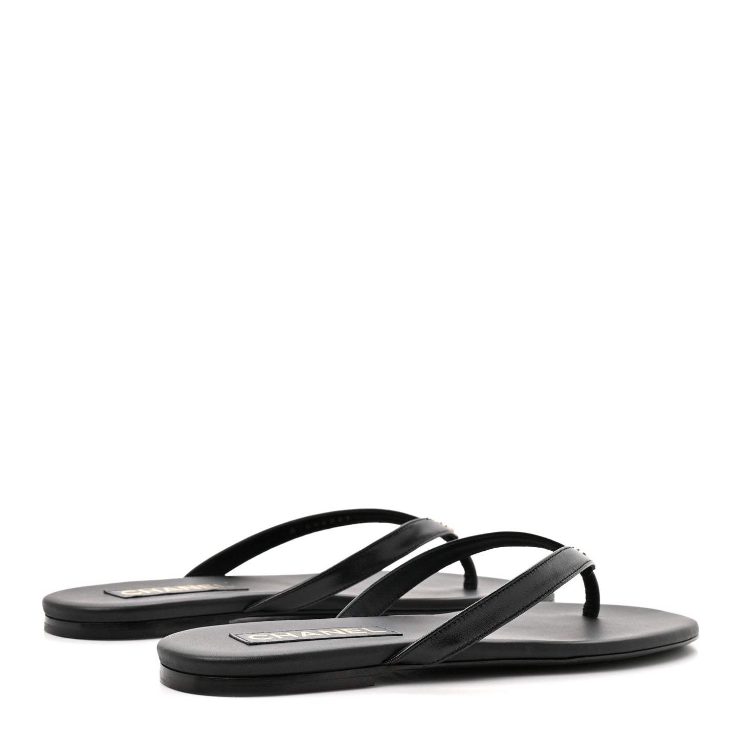 Shiny Lambskin Crystal CC Thong Sandals 39.5 Black