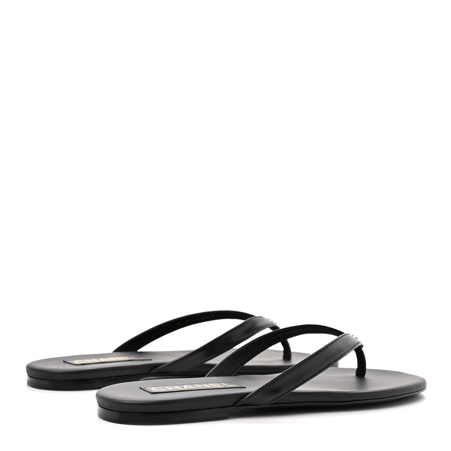 Chanel Shiny Lambskin Crystal CC Thong Sandals 39.5 Black 5 of 10