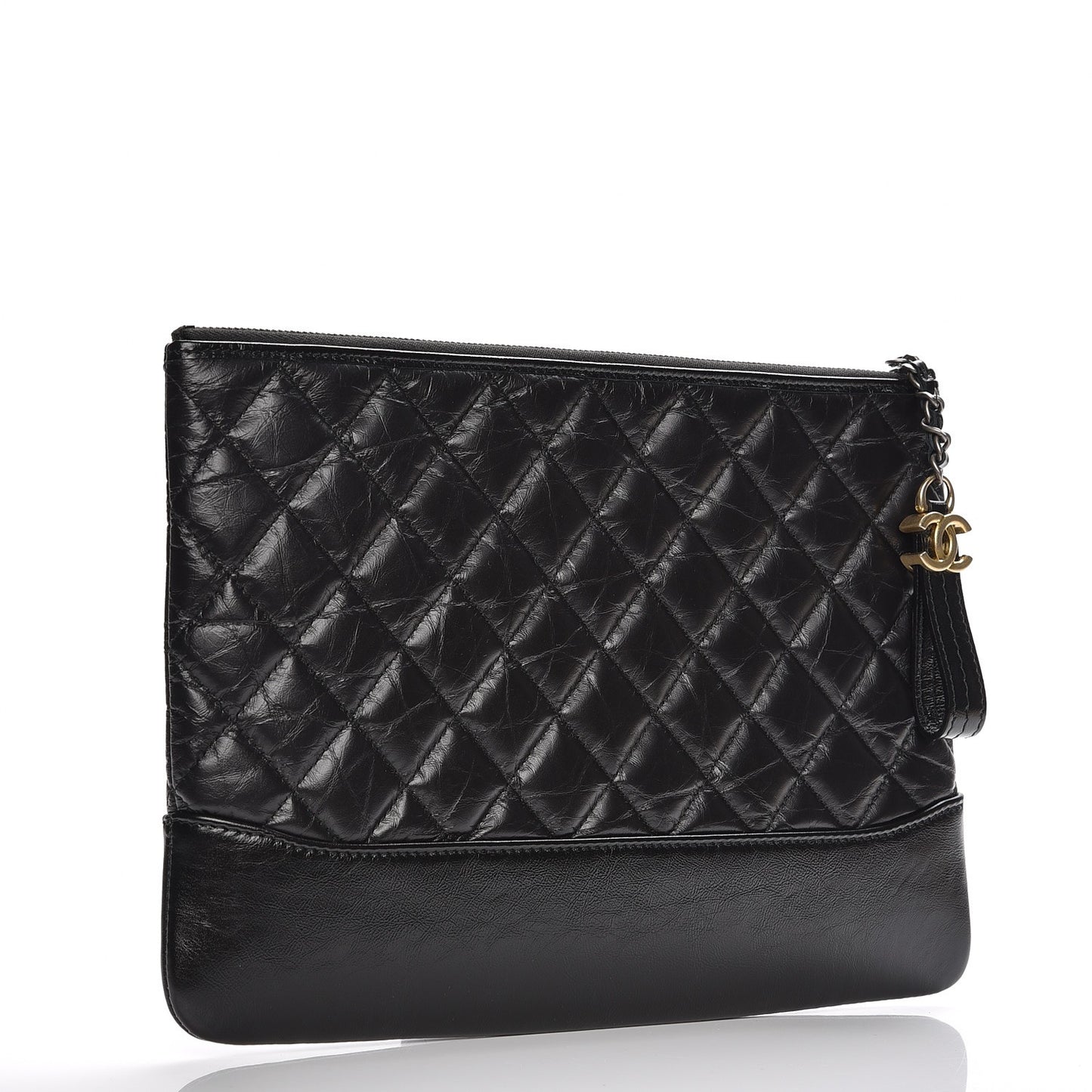 Crumpled Calfskin Quilted Medium Cosmetic Case Black