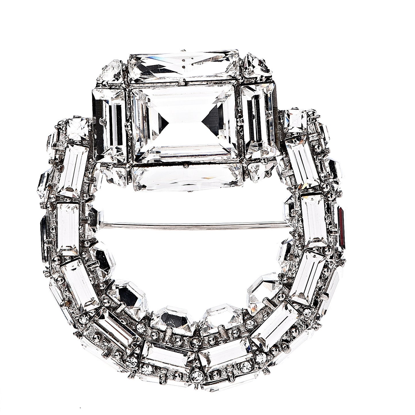 Metal Crystal Brooch Silver