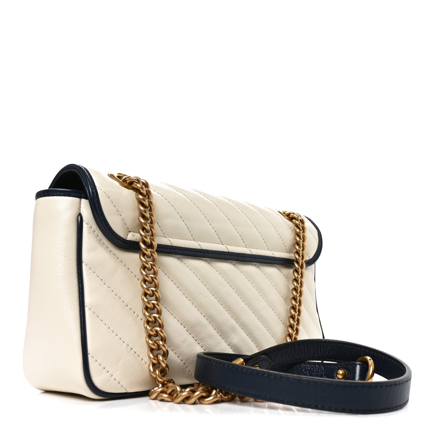 Gucci Vintage Effect Calfskin Matelasse Diagonal Small Torchon GG Marmont Shoulder Bag Mystic White Blue Agata 2 of 9