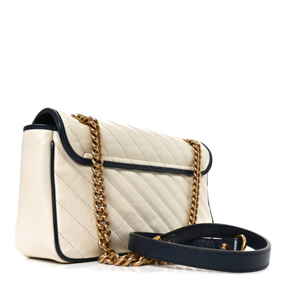 Gucci Vintage Effect Calfskin Matelasse Diagonal Small Torchon GG Marmont Shoulder Bag Mystic White Blue Agata 2 of 9