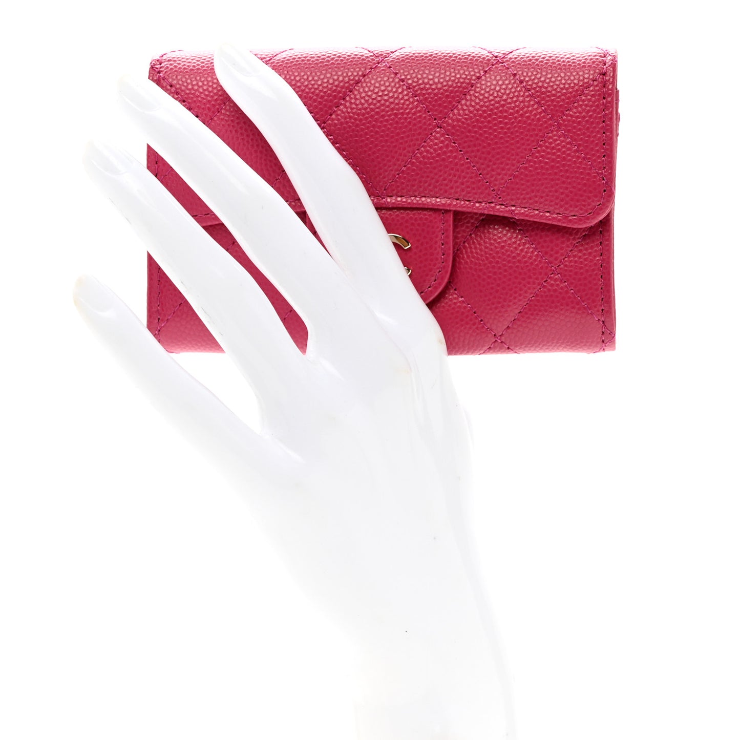 Caviar Quilted Flap Card Holder Wallet Dark Pink