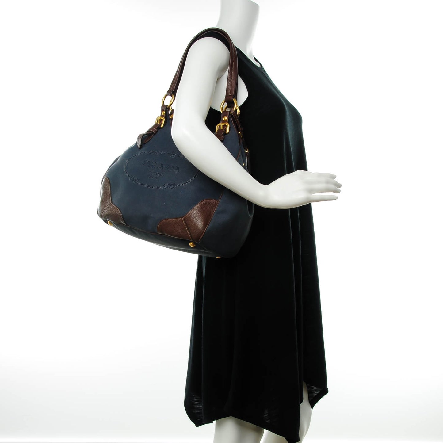 Jacquard Vitello Daino Logo Shoulder Bag Denim