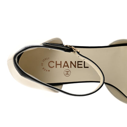 Chanel Lambskin Cap Toe CC Ankle Strap Flats 41 Ivory Black 7 of 12