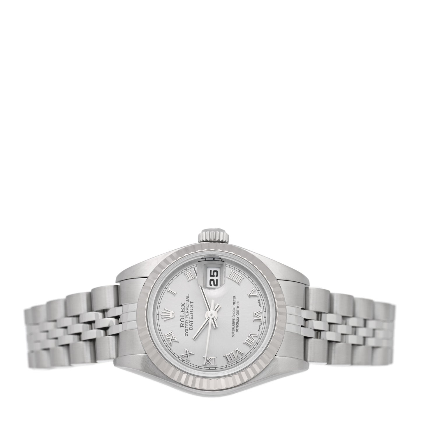 Stainless Steel 18K White Gold 26mm Oyster Perpetual Datejust Watch Silver Roman 79174