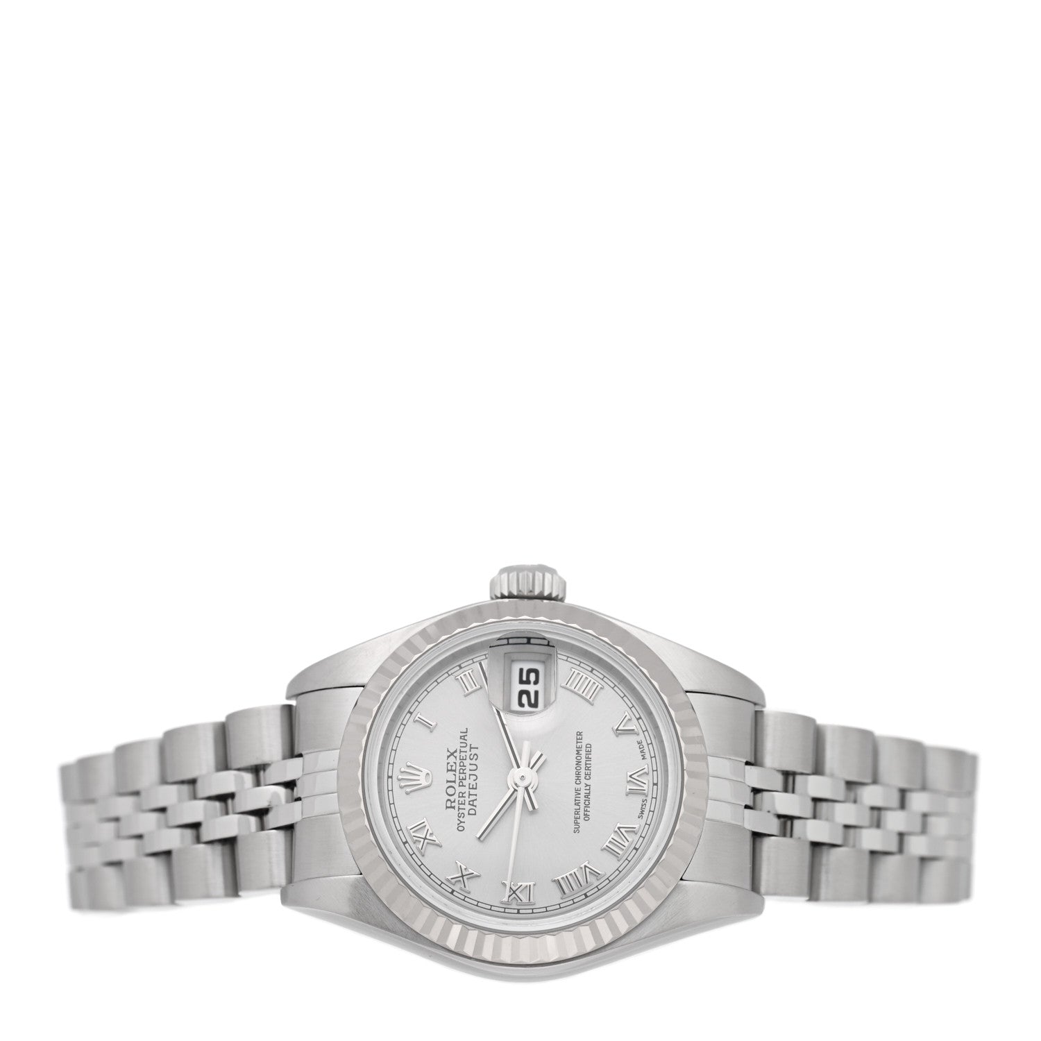 Rolex Stainless Steel 18K White Gold 26mm Oyster Perpetual Datejust Watch Silver Roman 79174 2 of 5