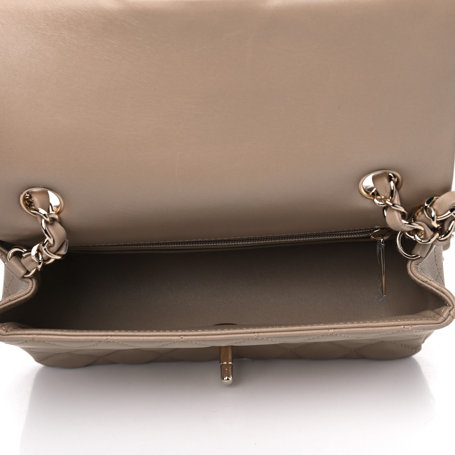 Lambskin Quilted Mini Rectangular Flap Dark Beige
