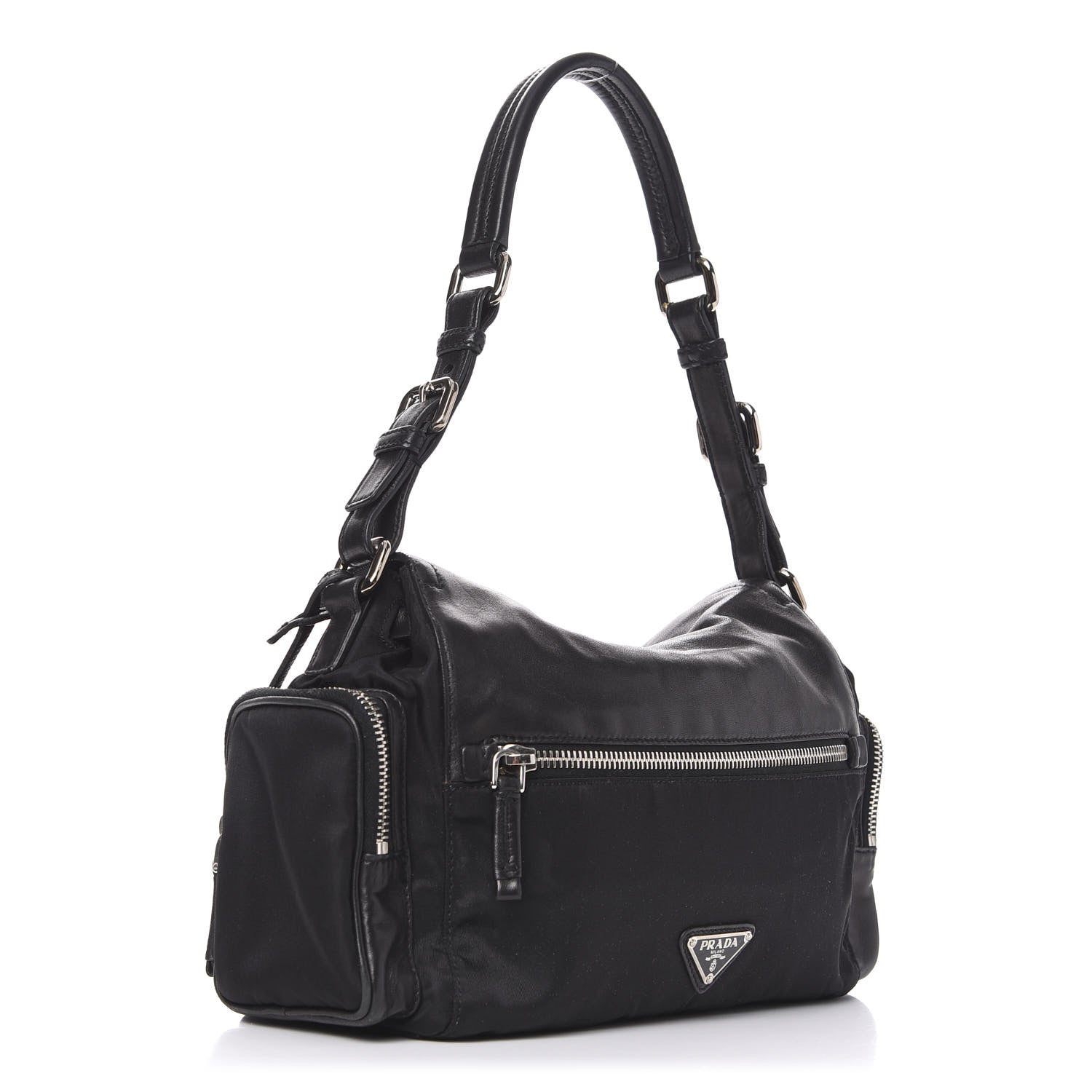 Prada Soft Calfskin Tessuto Nylon Shoulder Bag Black 3 of 9