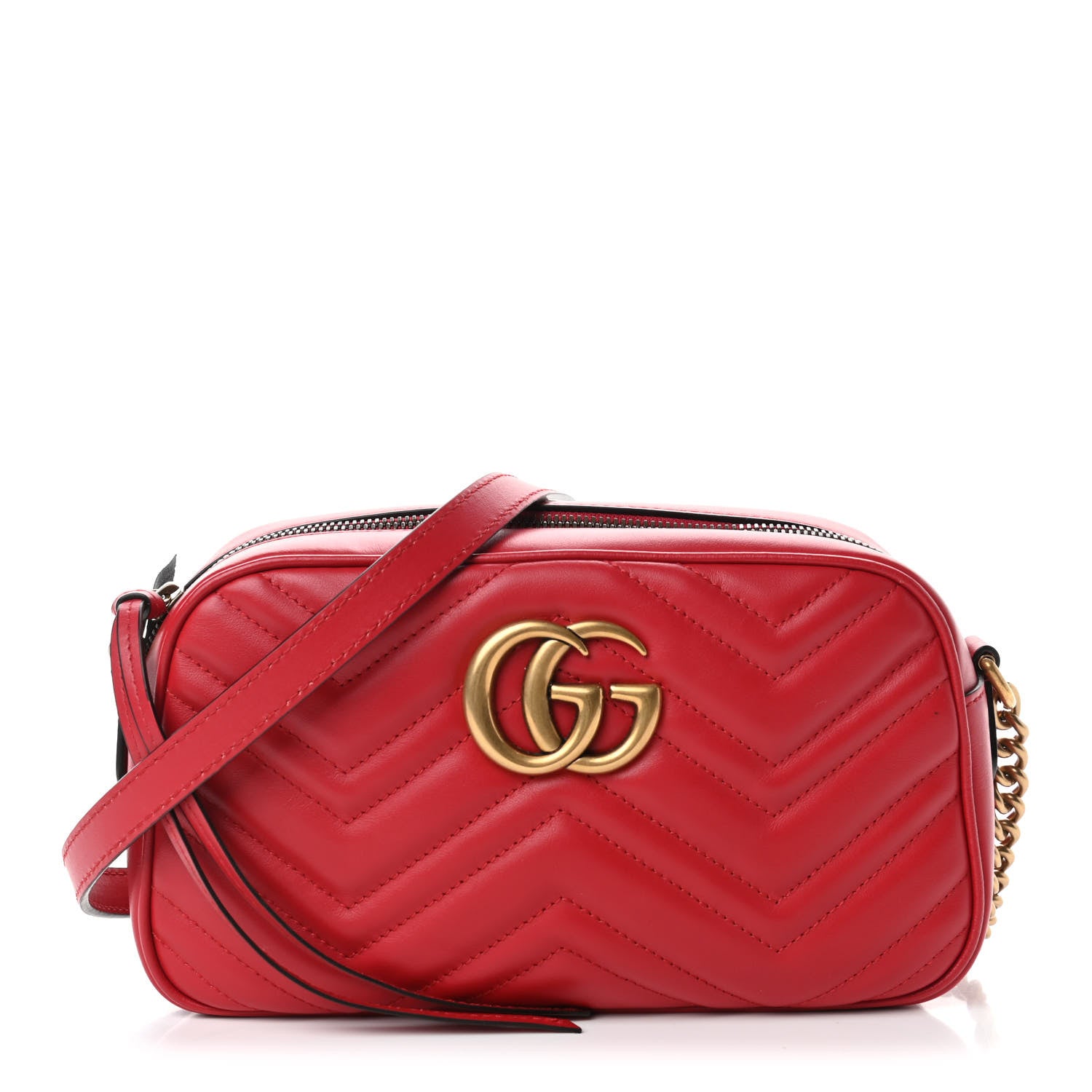 Gucci Calfskin Matelasse Small GG Marmont Chain Shoulder Bag Hibiscus Red 1 of 5