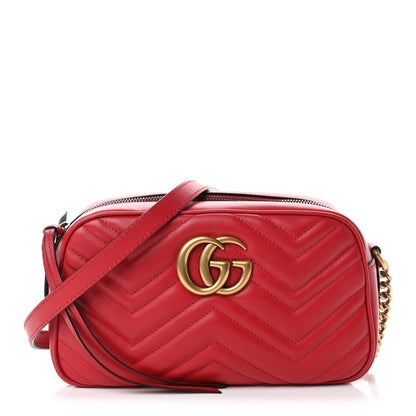 Gucci Calfskin Matelasse Small GG Marmont Chain Shoulder Bag Hibiscus Red 1 of 5