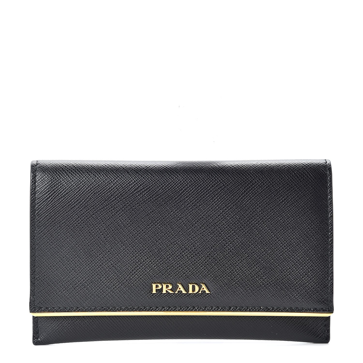 Prada Saffiano Metal Bar Flap Wallet Black 3 of 9