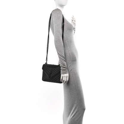 Saint Laurent Sheepskin Matelasse Chevron Monogram Monochrome Medium College Bag Black 3 of 12