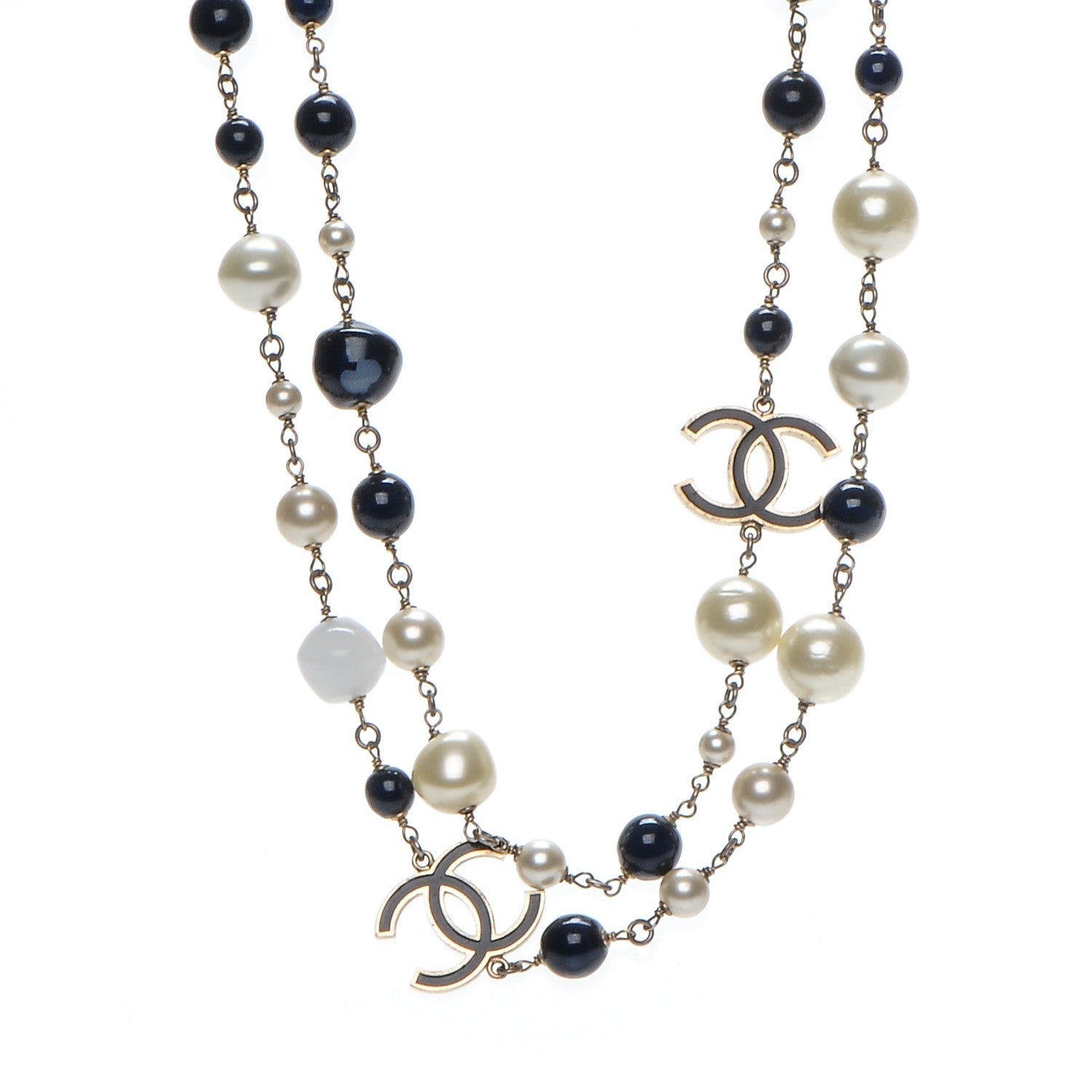 Chanel Pearl Beaded CC Long Necklace Navy 1 of 9