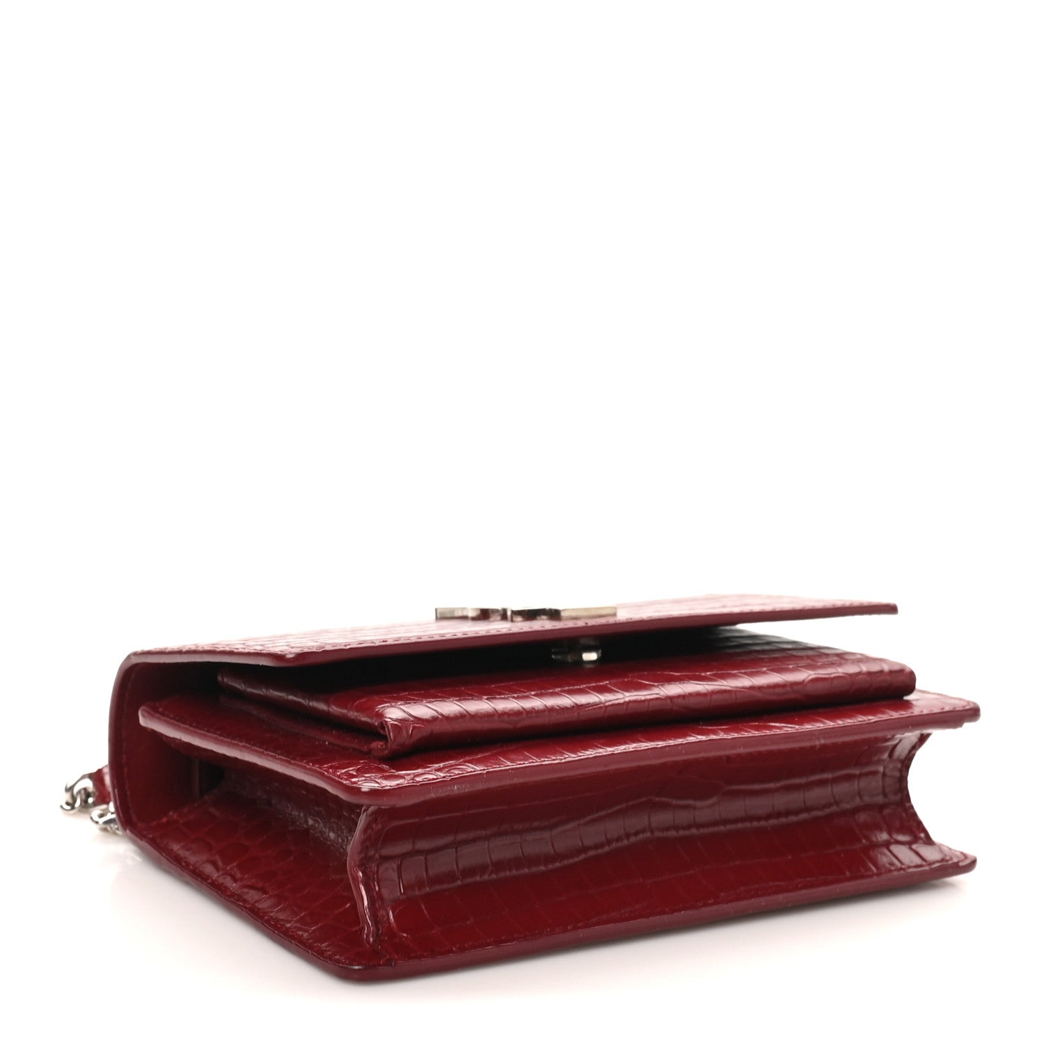 Saint Laurent Calfskin Crocodile Embossed Monogram Sunset Chain Wallet Palissandre 4 of 9