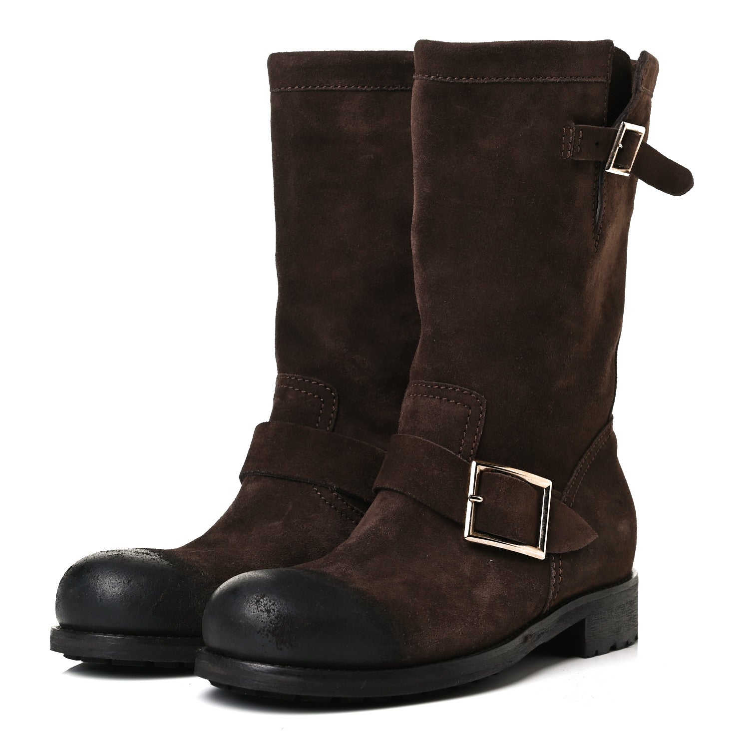 Jimmy Choo Distressed Waxed Suede Biker Boots 37 Brown 3 of 14