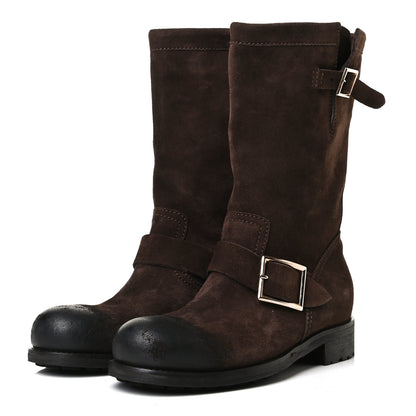 Jimmy Choo Distressed Waxed Suede Biker Boots 37 Brown 3 of 14