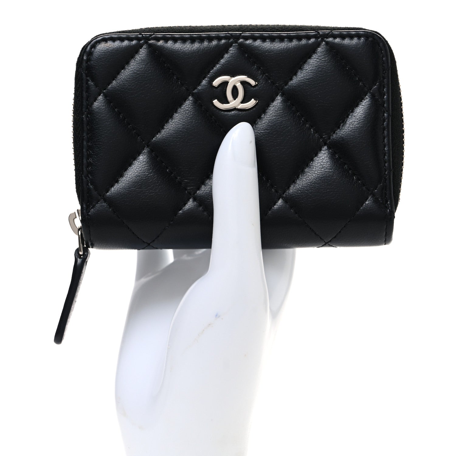 Chanel Lambskin Quilted Zip Coin Purse Black 2 of 7